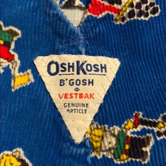 OshKosh B’gosh | Vintage Mice at Work Overalls Blue Corduroy Sz 3-6m‎ - Picture 6 of 8
